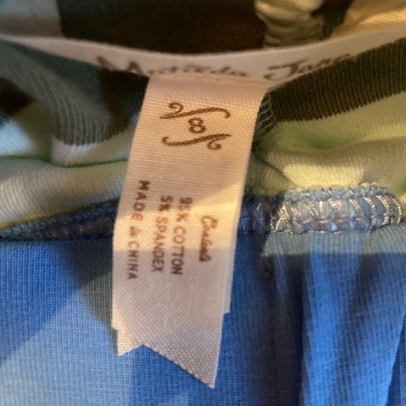 Matilda Jane Blue/Olive Stripes “Stripes Win It Straightees” Girls Capris Size 8 - Picture 3 of 4